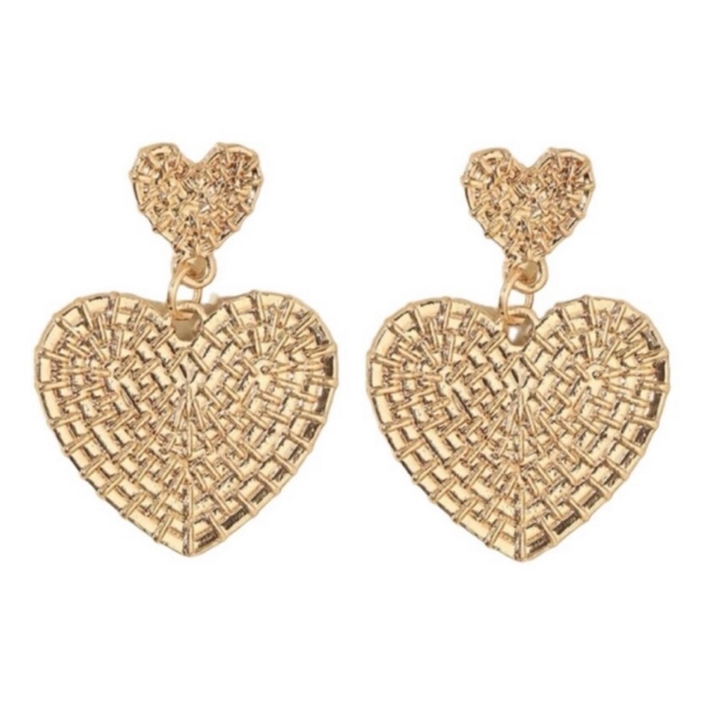 Anthropologie Textured heart earrings 1.5” drop - Picture 6 of 6